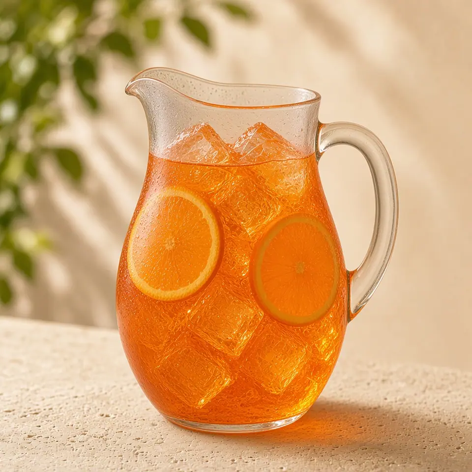 A pitcher of orange spritz with orange slices.