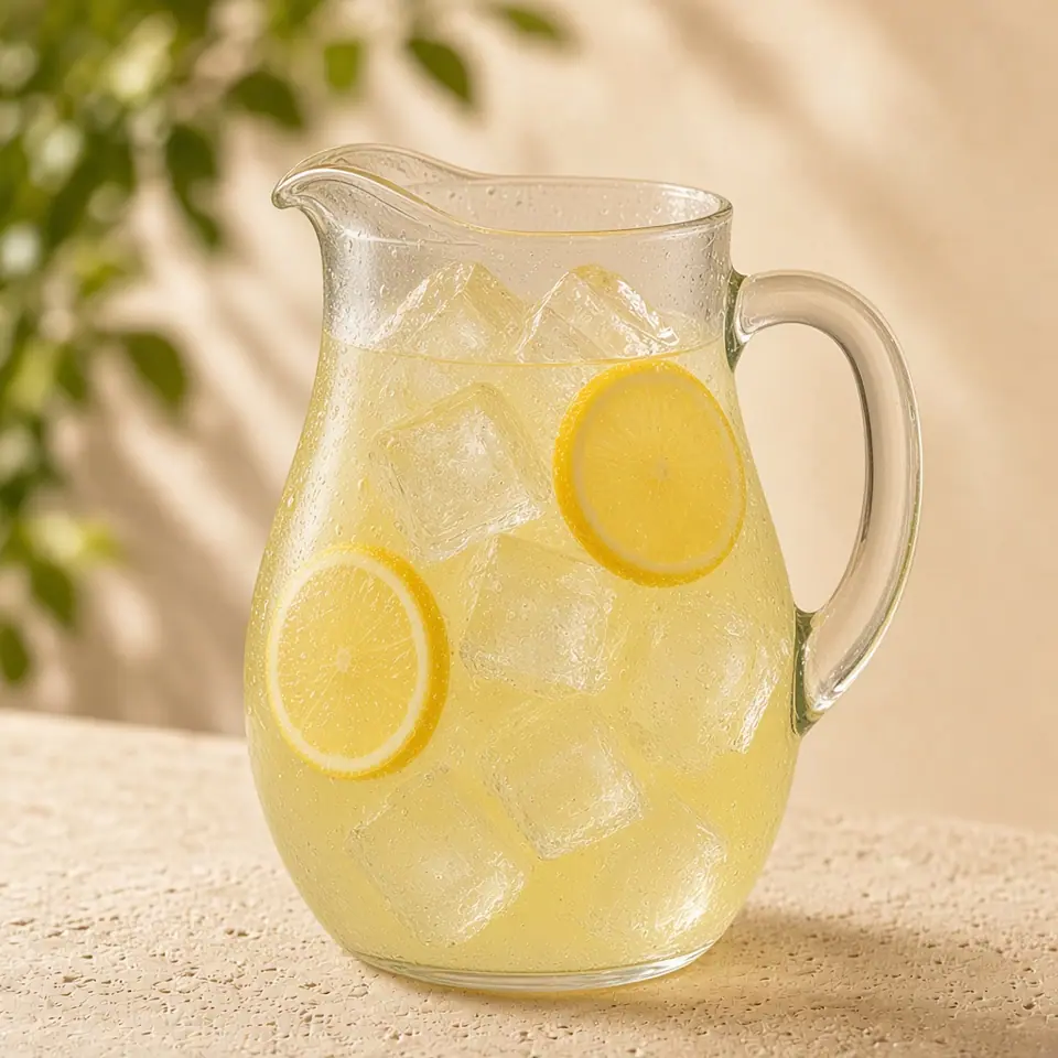 A pitcher of limoncello spritz with lemon slices.