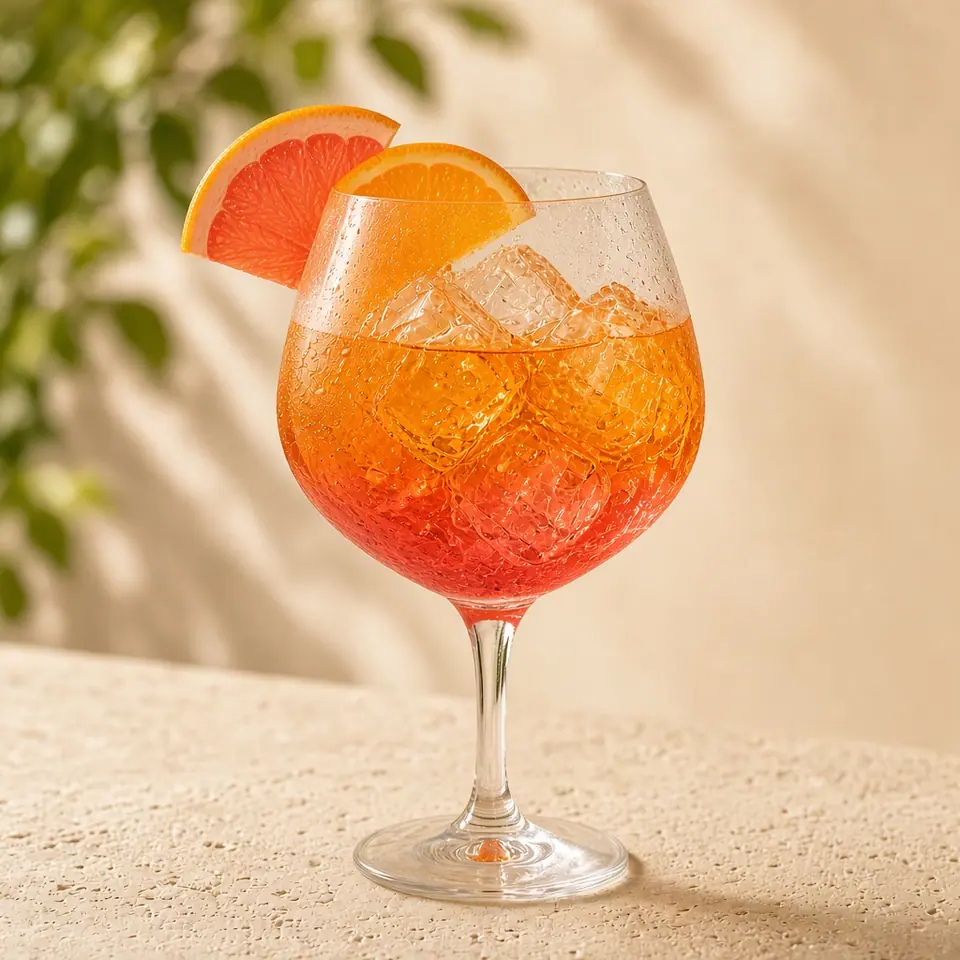 A sunset-colored spritz with grapefruit and orange.
