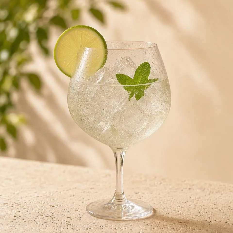 A non-alcoholic Hugo with mint and lime.